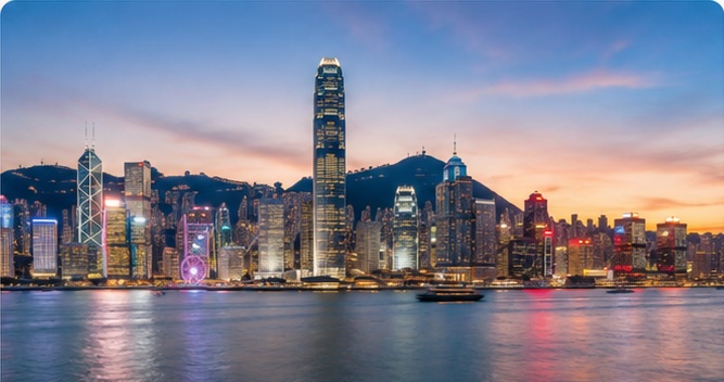 Hong Kong skyline at dusk — Victoria Harbour and Central commercial district